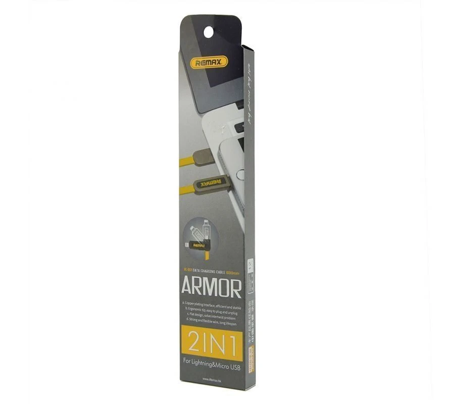 Remax Armor RC-067t žuti kabl za punjač USB A (muški) na micro USB/lightning (muški)