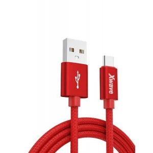Xwave kabl za punjač USB A 3.0 (muški) na USB C 3.1  (muški) 1.2m crveni upleteni