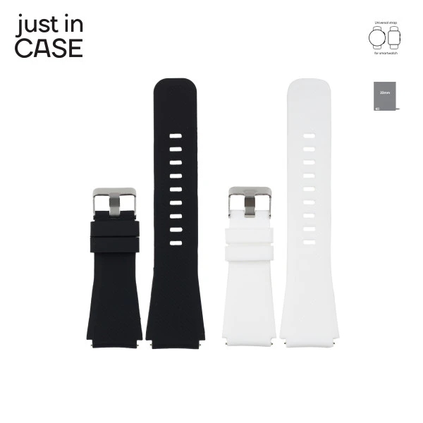 Just In Case 2u1 22mm crna silikonska+bela silikonska zamenska narukvica za pametni sat