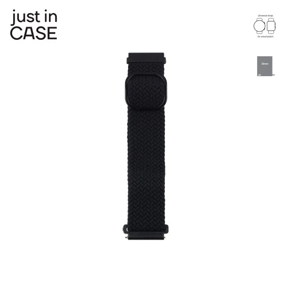 Just In Case 2u1 22mm crna silikonska+crna tekstilna zamenska narukvica za pametni sat