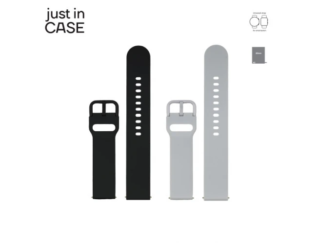 Just In Case 2u1 20mm crna silikonska+siva silikonska zamenska narukvica za pametni sat