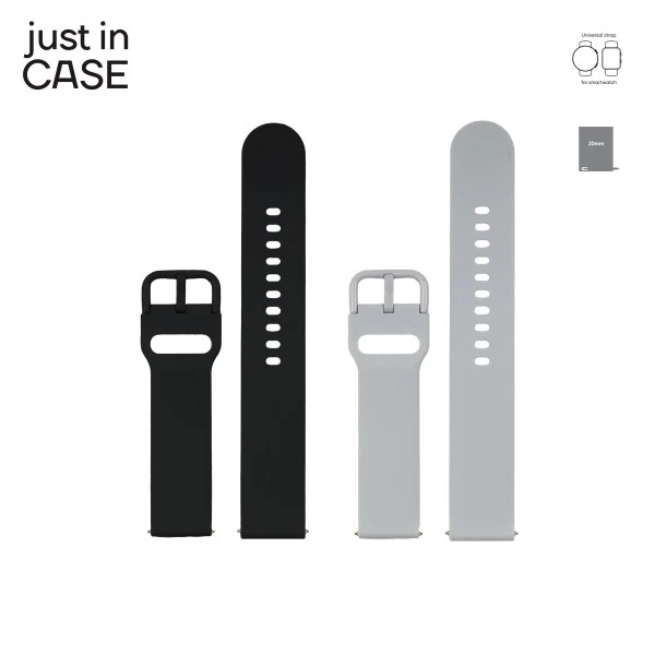 Just In Case 2u1 20mm crna silikonska+siva silikonska zamenska narukvica za pametni sat
