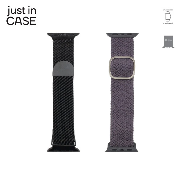 Just In Case 2u1 38-41mm crna milanese+siva tekstilna zamenska narukvica za pametni sat
