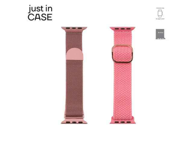 Just In Case 2u1 38-41mm pink milanese+pink tekstilna zamenska narukvica za pametni sat
