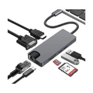 E-Green (OST04963) adapter TIP C (muški) na HDMI (ženski ) + VGA (ženski) + 2x USB 3.0 (ženski) +RJ45 (ženski) crni