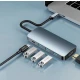 3G (201815) adapter TIP C (muški) na 3x USB 3.0 (ženski ) + TIP C (ženski) + HDMI (ženski) sivi