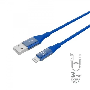 Celly USBLIGHTCOL3MBL plavi kabl za punjač USB A (muški) na lightning (muški) 3m