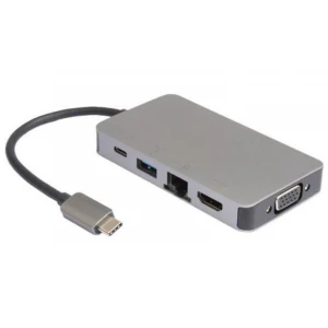 E-Green (OST05596) adapter tip C (muški) na RJ-45/VGA/HDMI/2x USB A/USB tip C (ženski) srebrni