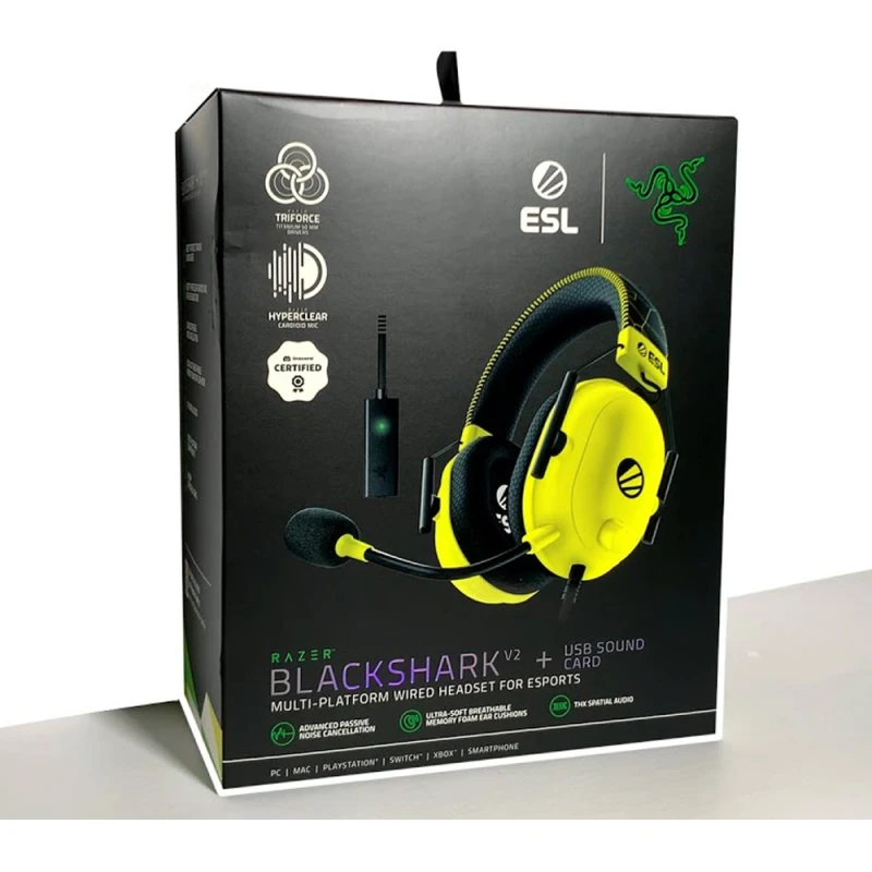 Razer BlackShark V2 gejmerske slušalice žute+ USB zvučna karta ESL Edition