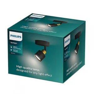 Regleta de 4 Focos NIALL industrial perforado negro y latón de Philips