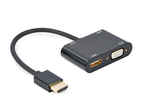 Gembird (A-HDMIM-HDMIFVGAF-01) adapter HDMI (muški) na HDMI (ženski) + VGA (ženski) crni