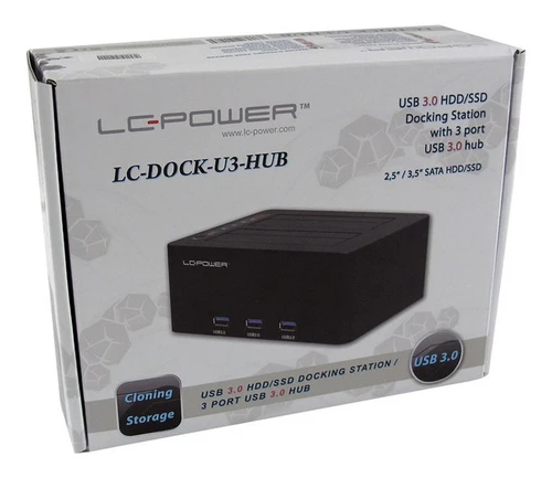 Lc Power dock U3-HUB priključna stanica za HDD 2.5"/3.5" USB 3.0 crna