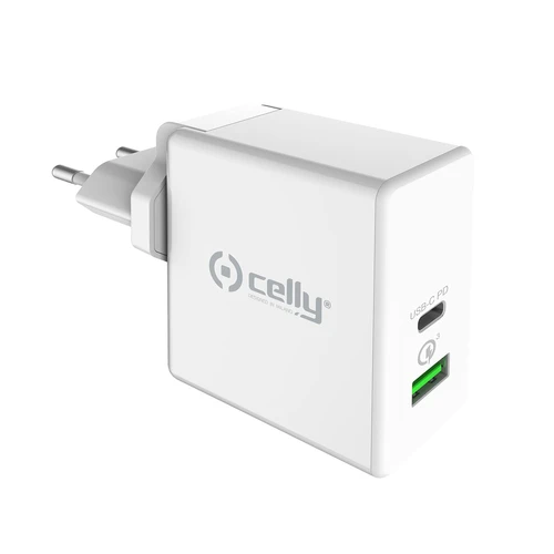 Celly TCUSBC45W kućni punjač za mobilne telefone sa USB+USB tip C ulazom beli
