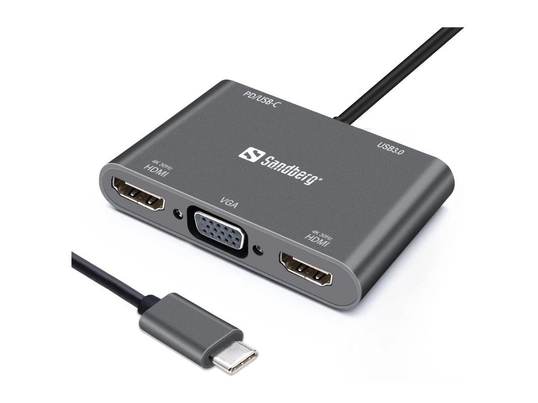 Sandberg 136-35 multiport adapter USB-C na 2xHDMI/VGA/USB 3.0/USB C PD